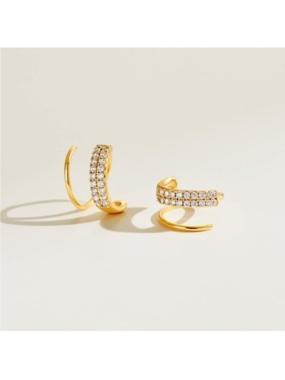 GOLD 14k Gold Plated 2 pairs Cubic Zirconia Spiral Earrings